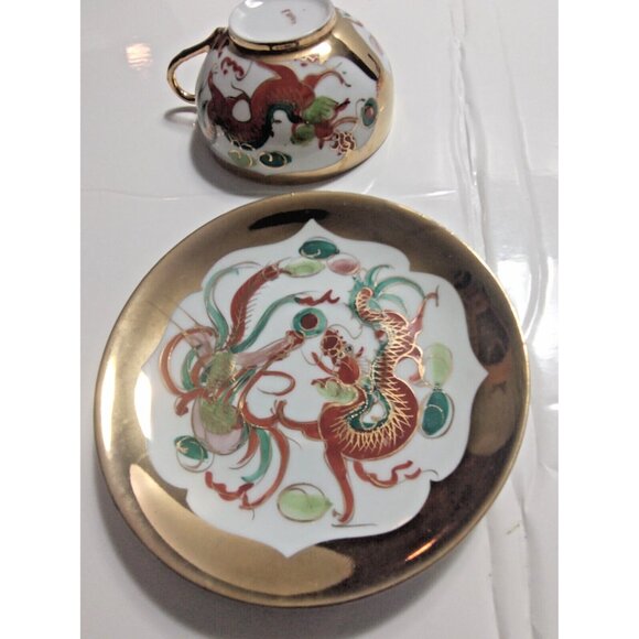 Chinese Dragon Hand Made Eggshell Porcelain Tea Cup & Saucer 22K Gold gilt - Picture 14 of 16